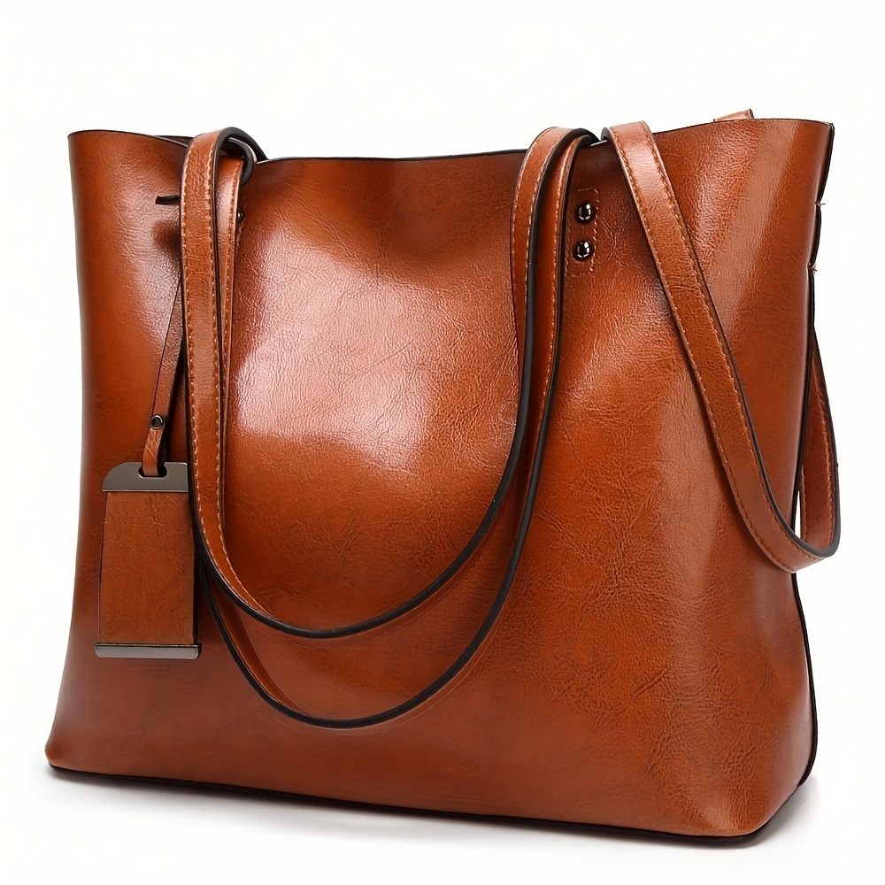 Leather Work Handbag - Tas jinjing wanita kulit Retro klasik